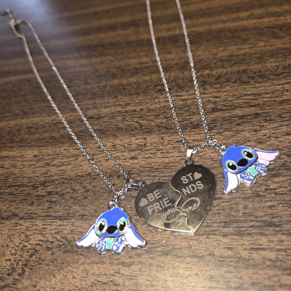 Lilo & Stitch Disney Blue and Silver Best Friends Necklace Set
